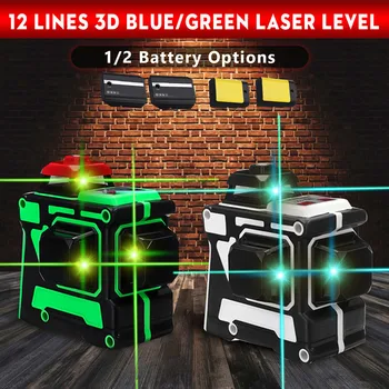 

12 Line Green/Blue Laser Level with 1/2 Battery 638nm/808nm 3D 360 Degree Rotation Auto Leveling Horizontal Vertical Laser Beam
