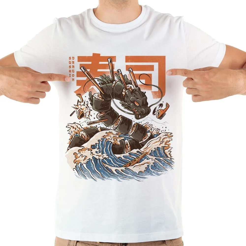 

Japan anime Great Sushi Dragon kaiju funny tshirt men 2019 summer new white short sleeve casual homme cool t shirt