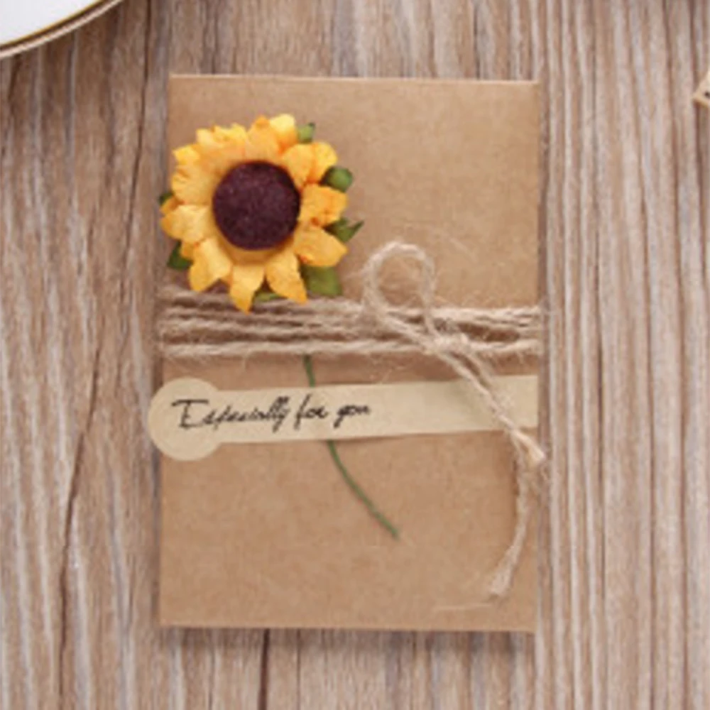  DIY Retro Kraft Paper Handmade Dried Flower Greeting Card Invitations Cards Kits for Wedding Bridal - 32995310464