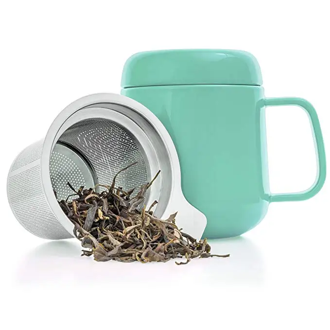 

WGT Ceramic Pink Tea Cup Infuser - 13.5-ounce - Small Mug with Lid and Stainless Steel Filter For Loose Leaf Tea