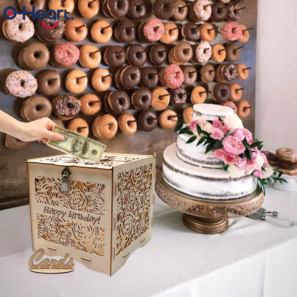 Oheart Rose Wedding Card Box With Lock Flower Diy Rustic Money Box
