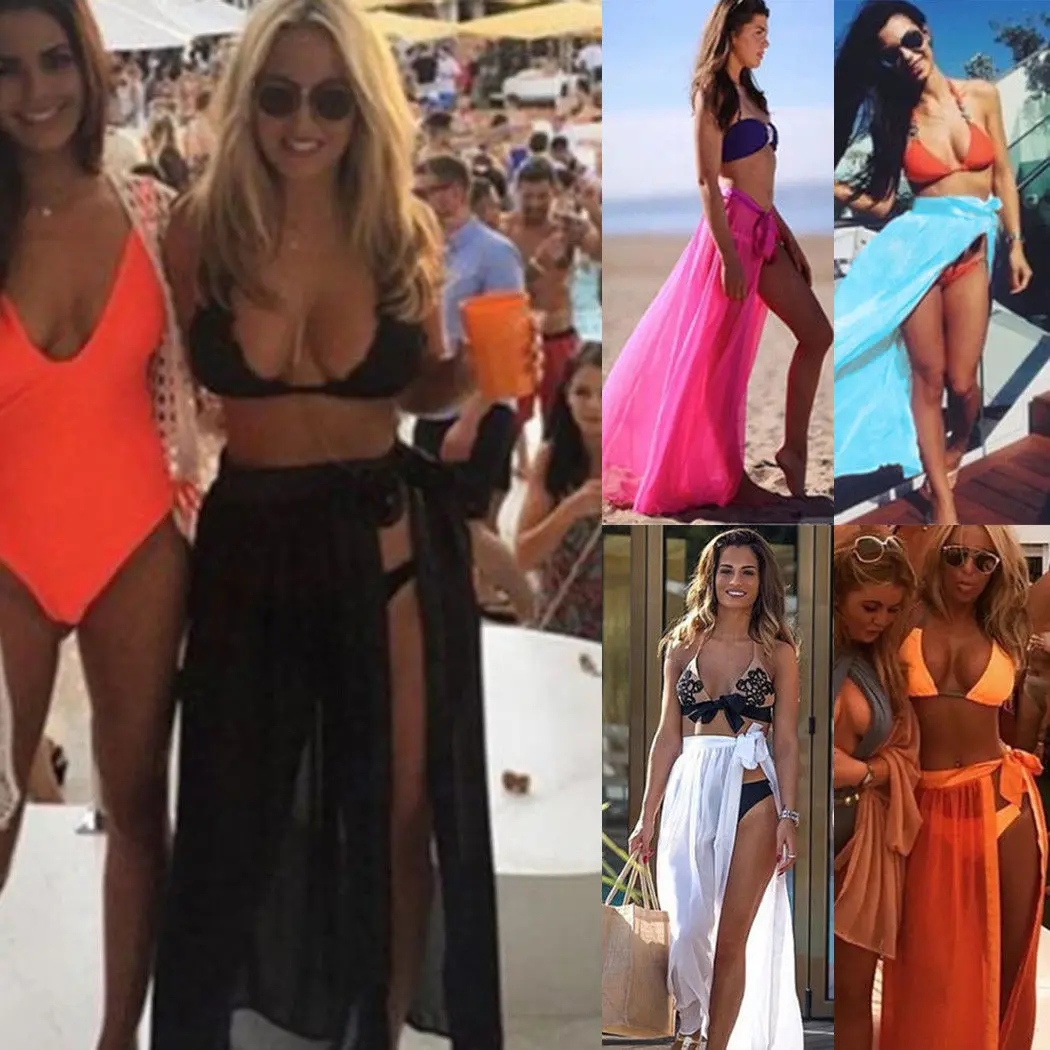 

Women Bikini Cover Up Swimwear Sheer Beach Maxi Wrap Skirt Cover Up skirt