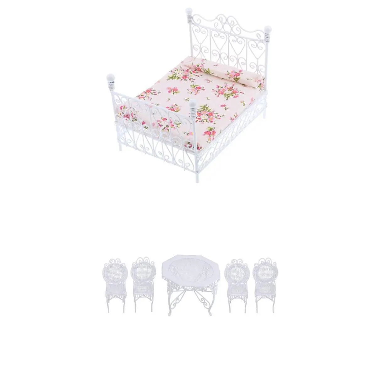 5pcs 1:12 Scale Dollhouse Furniture Miniature Table Chair Bed Doll House Accessories Toys Birthday Gift for Children Kids Adult 5pcs 1:12 Scale Dollhouse Furniture Miniature Table Chair Bed Doll House Accessories Toys Birthday Gift for Children Kids Adult