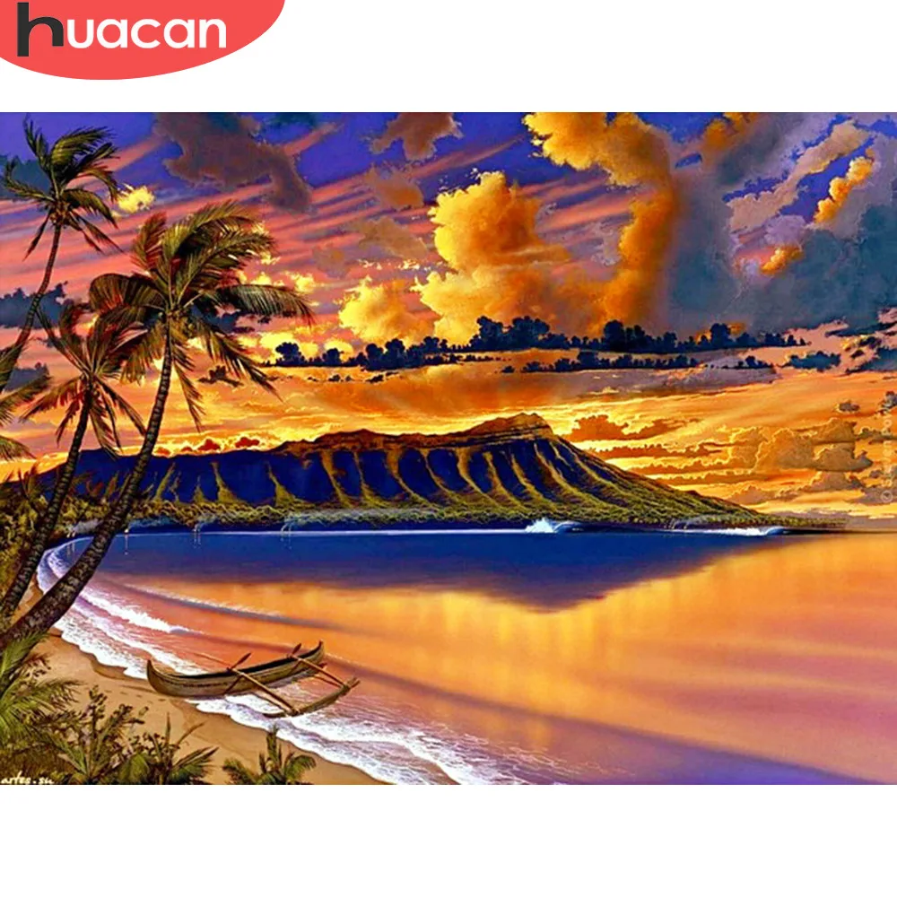 

HUACAN 5D DIY Diamond Painting Full Display Scenic Full Square Diamond Embroidery Sea Cross Stitch Rhinestone Decor Home Gift