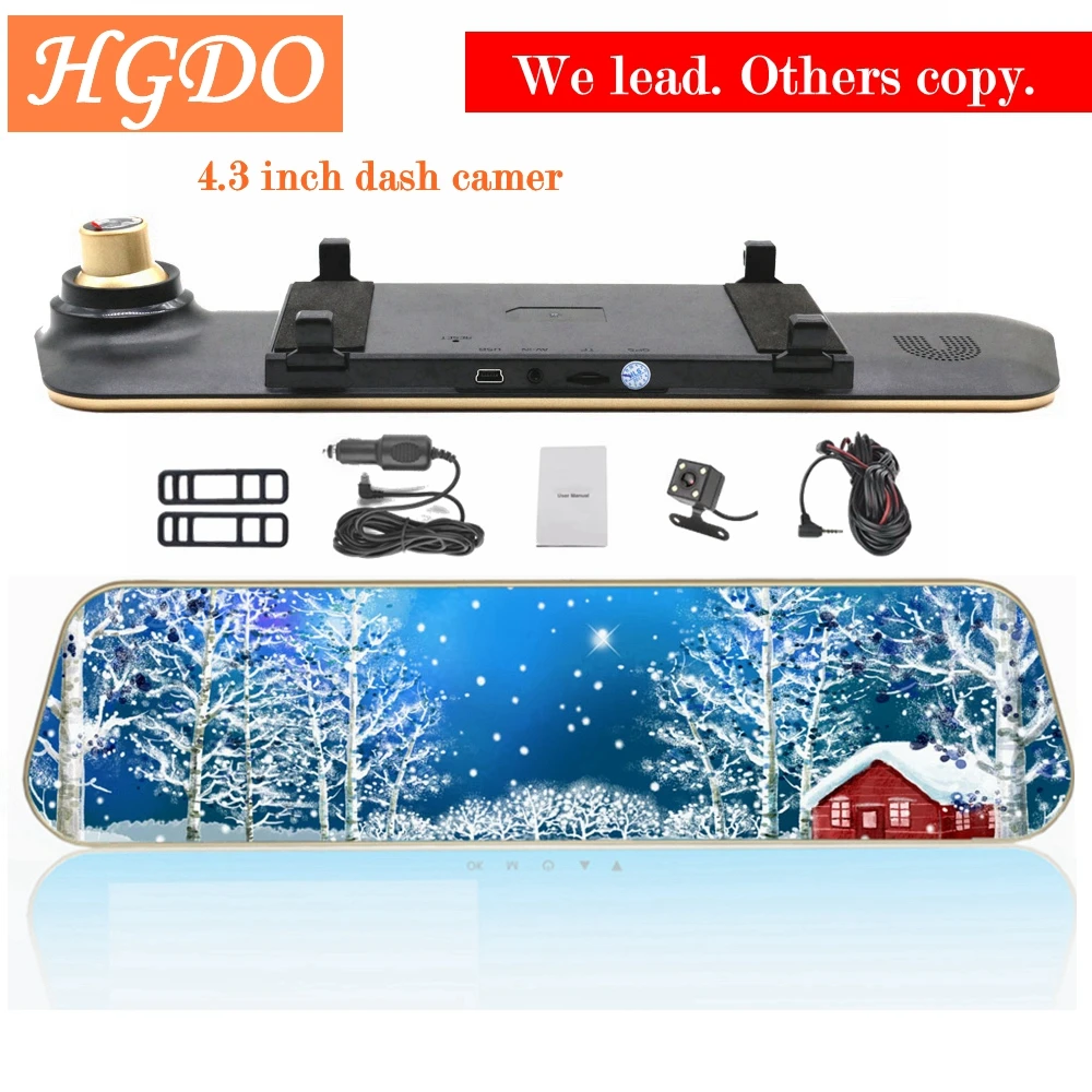 HGDO Full HD 1080P Car Dvrs Rear View Mirror With Dual Lens Camera Night Vision Dash Cam dvr Digita