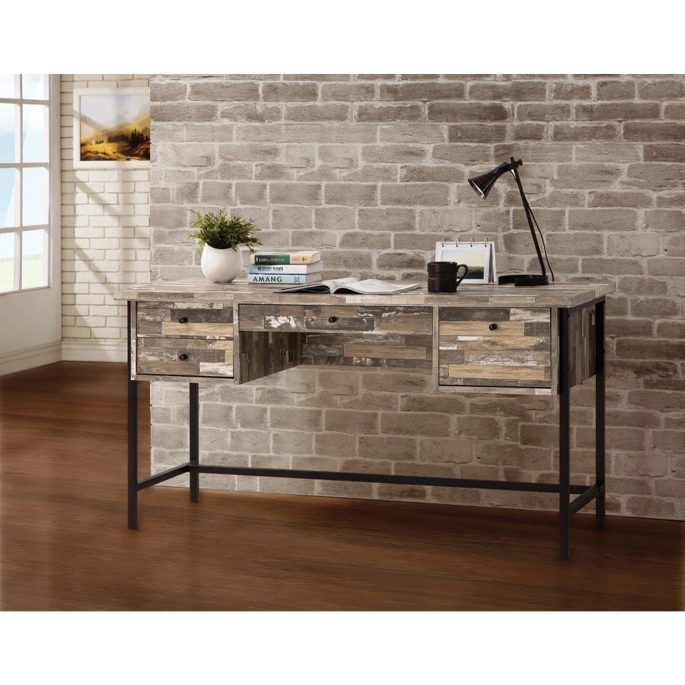 Rustic Style Wooden Writing Desk with Drawers |