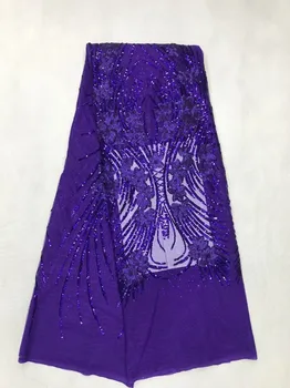 

Gold Sequins Lace For aso ebi Dress African High Quality Lace Latest African Laces with purple Sequin Fabric 2019 4.5*1.35m/lot