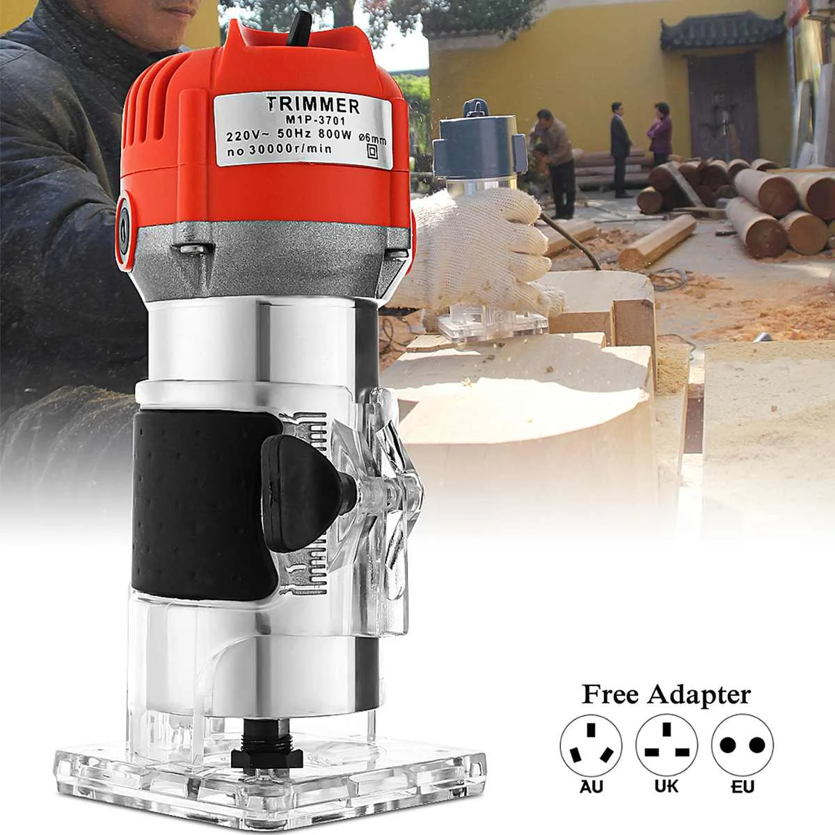 

800W 220V 30000RPM Electric Hand Trimmer Wood Router Laminate 6.35mm Durable Motor DIY Carving Machine Woodworking Power Tool