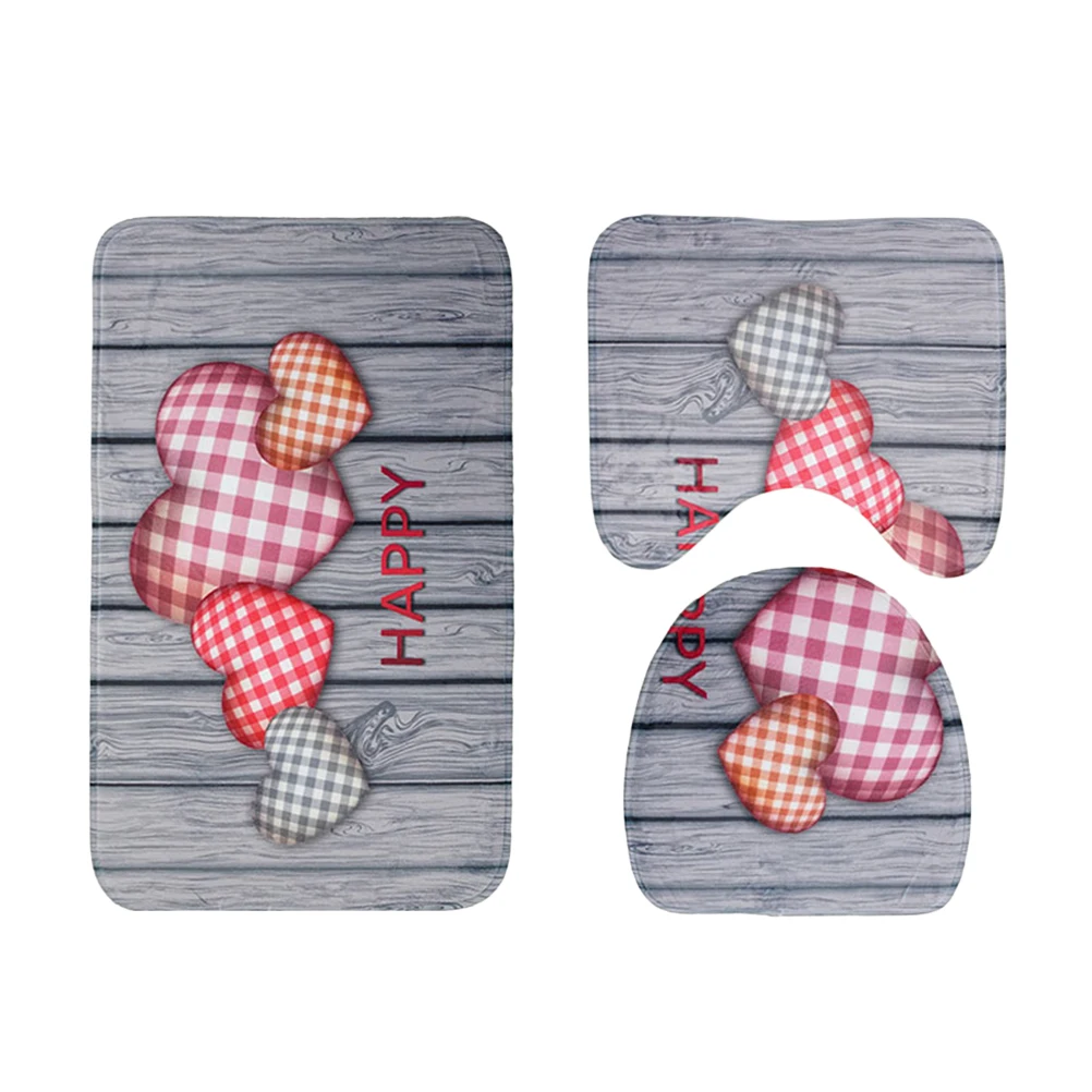 

3Pcs Print Heart Love Toilet Rug Set Non-slip Bath Mat Toilet Lid Cover for Kids Women Men Bathroom Accessories