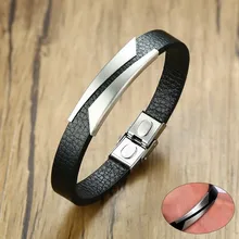Стильные мужские черные кожаные браслеты серебристого, золотого и черного цветов, режущие линии, бирка из нержавеющей стали, pulsera masculina 20,5 см