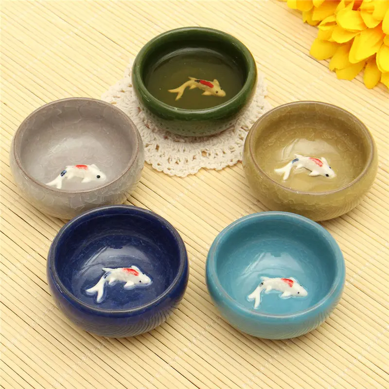

New 55ml Colorful Ice Glaze Ceramic China Kongfu Tea Cup 3D Carp Teaset Porcelain Teapot Mug Drinkware Creatives Gifts