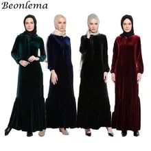 Beonlema мусульманское черное Абая платье для женщин велюр осень зима ислам ic платье Турция Дубай Femme ислам одежда Vestidos M-XL