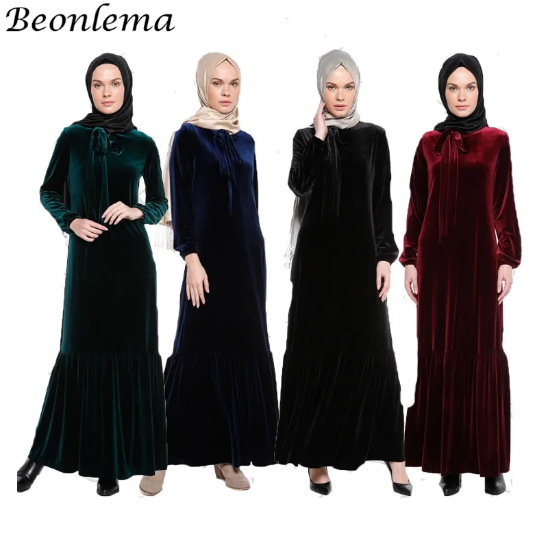 

Beonlema Muslim Black Abaya Dress For Women Velour Autumn Winter Islamic Dress Turkey Dubai Femme Islam Clothing Vestidos M-XL