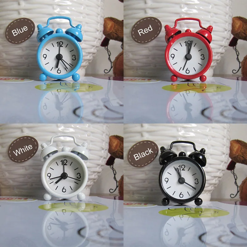Table Digital Clock Cute Mini Cartoon Alarm Clocks Retro Metal Portable Double Bell Desk Bed Bedroom Round Number Home Decor