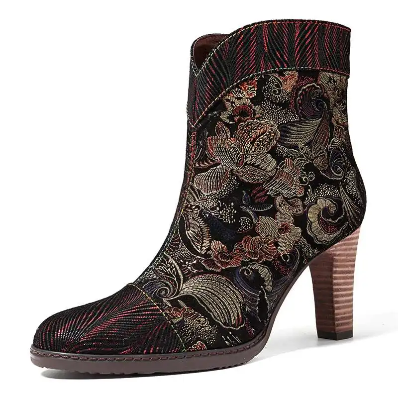 Socofy/женские ботинки из овечьей кожи в стиле ретро; кожаные ботинки; женская обувь; женские винтажные ботильоны на высоком каблуке 8 см; Zapatos De Mujer