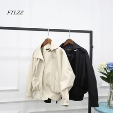 FTLZZ 2019 Новая модная уличная куртка из искусственной кожи для женщин Повседневное свободные рукав “летучая мышь” промывают Pu кожаные пальт