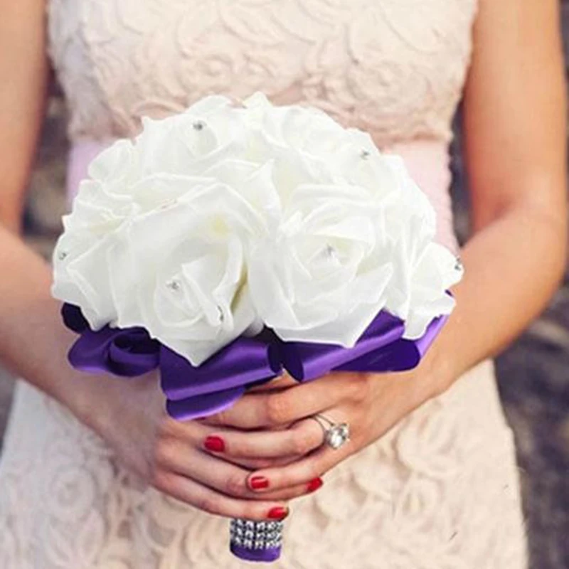 Романтические Свадебные Ручные Букеты букет Невесты Цветы Искусственные Белые Розы Кристалл Счастливая Свадьба