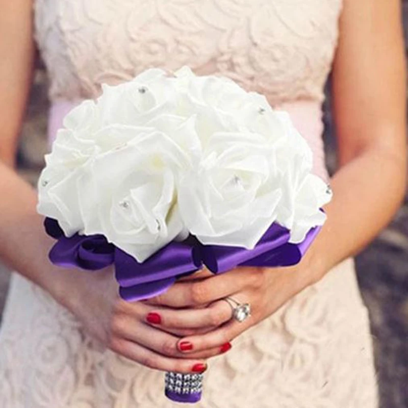 

Wedding Bride Holding Flower Romantic Fashion Colorful Foam Flowers Bridal Bouquets PE Rose Bridesmaid Vintage New 2020 D30