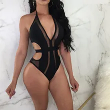 Сексуальный сетчатый Купальник для женщин, сплошной цвет, полый Цельный купальник, боди с открытой спиной