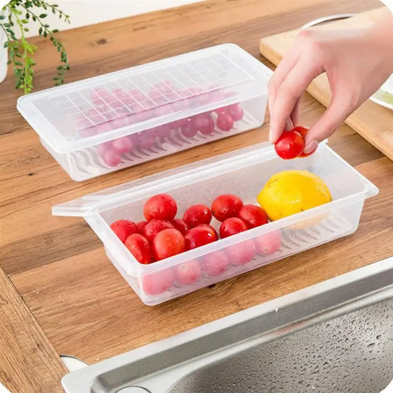 

1 Pc Simple Household Crisper Fruit Vegetables Storage With Drainer Piece Transparent Crisper For Home Store Restaurant