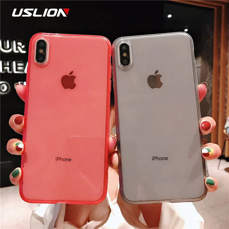 

USLION Transparent Bling Phone Case For iPhone X XS XR Xs Max Soft TPU Silicone Simple Clear Back Cover For iPhone 6 6s 7 8 Plus