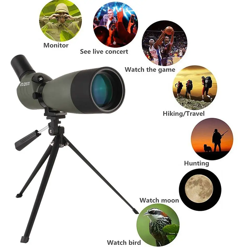 25-75x70 HD عدسة أحادي تلسكوب ترايبود الهاتف المحمول كليب للرؤية الليلية في الهواء الطلق دعم الهاتف المحمول اطلاق النار