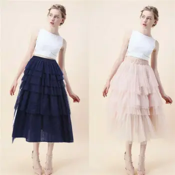 

Women Tulle Long Maxi Skirt Layered Swing High Waist Casual Ruffles Loose Skirt