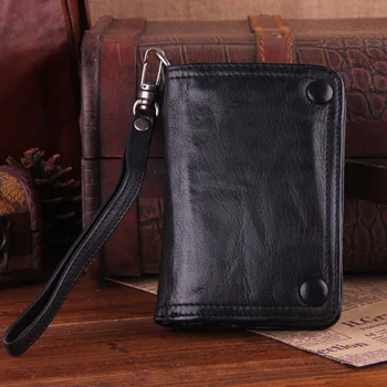 

New Handmade Men wallet Men Genuine leather wallet Vintage fold the first layer of sheepskin long section custom hand purse