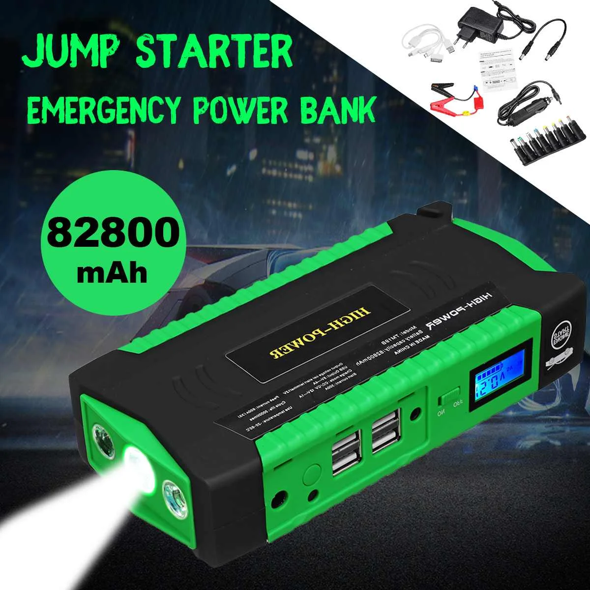 

Multifunction Jump Starter 82800mAh 12V 600A 4USB Portable Car Battery Booster Charger Booster Power Bank Starting Device