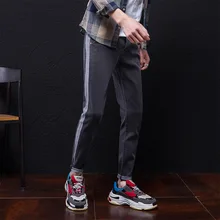 2069 Spring Summer Pencil Jeans Men Side Striped Casual Skinny Designer Jeans Men High Quality Fashion Slim Fit Black Grey Blue