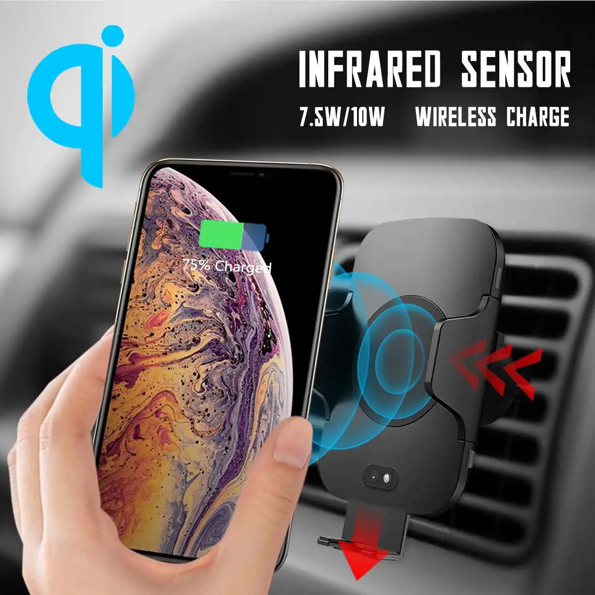 

Intelligent Infrared Sensor 10W QI Car Wireless Charger For iPhone XR Xs Max for Samsung S10e Car Air Vent Phone Holder Charging