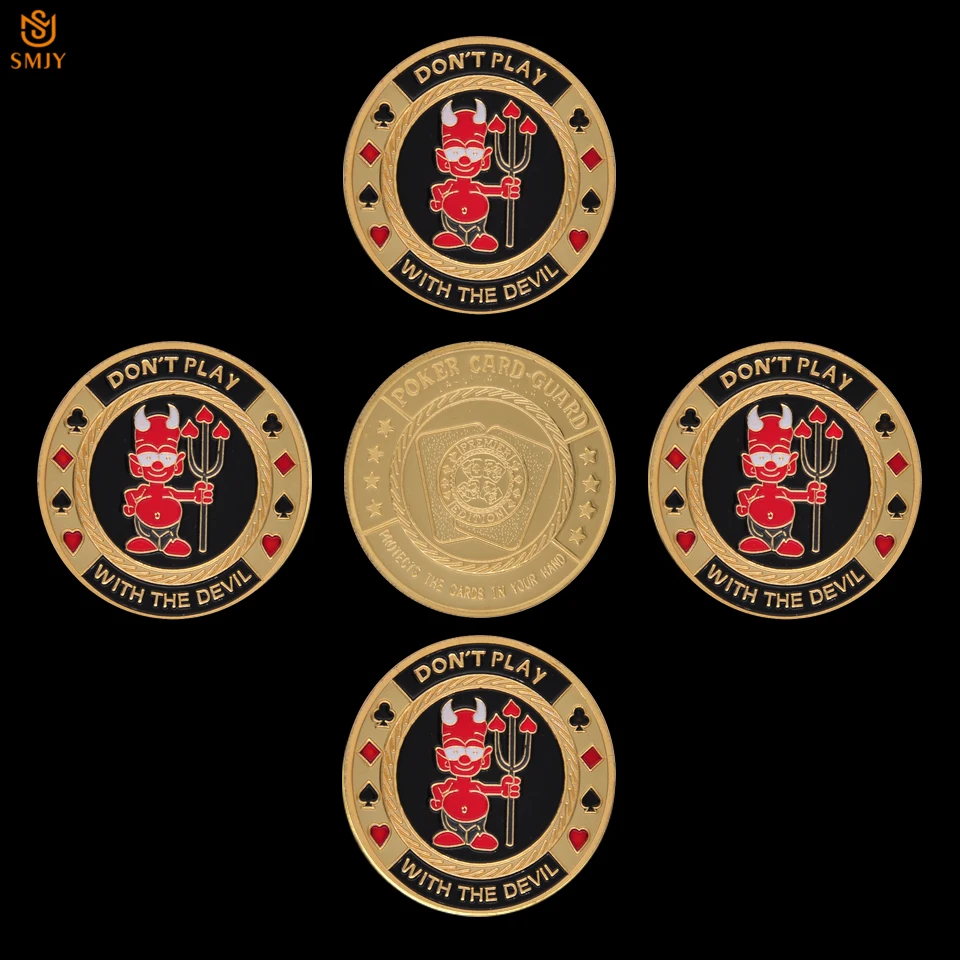 5PCS Gold Poker Card Guard Poker Don't Play with The Devil Casino Collection 