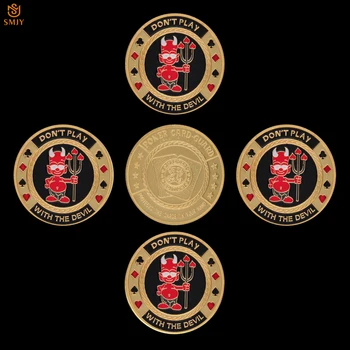 

5Pcs/Lot Poker Chips "Don't Play With The Devil" Gold Poker Card Guard Token Collection With Protection Capsules And Gifts