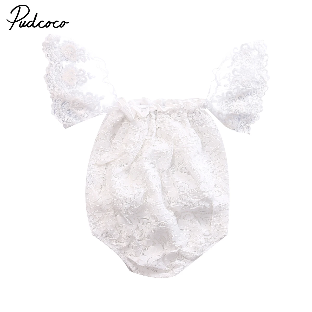 

Pudcoco Newborn Infant Age 0-24Baby Girls Lace Off Shoulder Covered Button Solid Bodysuit Jumpsuit Outfits Clothes