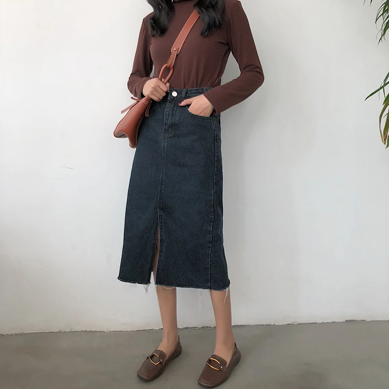 

Denim Skirts Womens Summer High Waist Streetwear Split Jeans Skirt Korean Plus Size Midi Black Skirt Ladies Faldas Jupe Femme