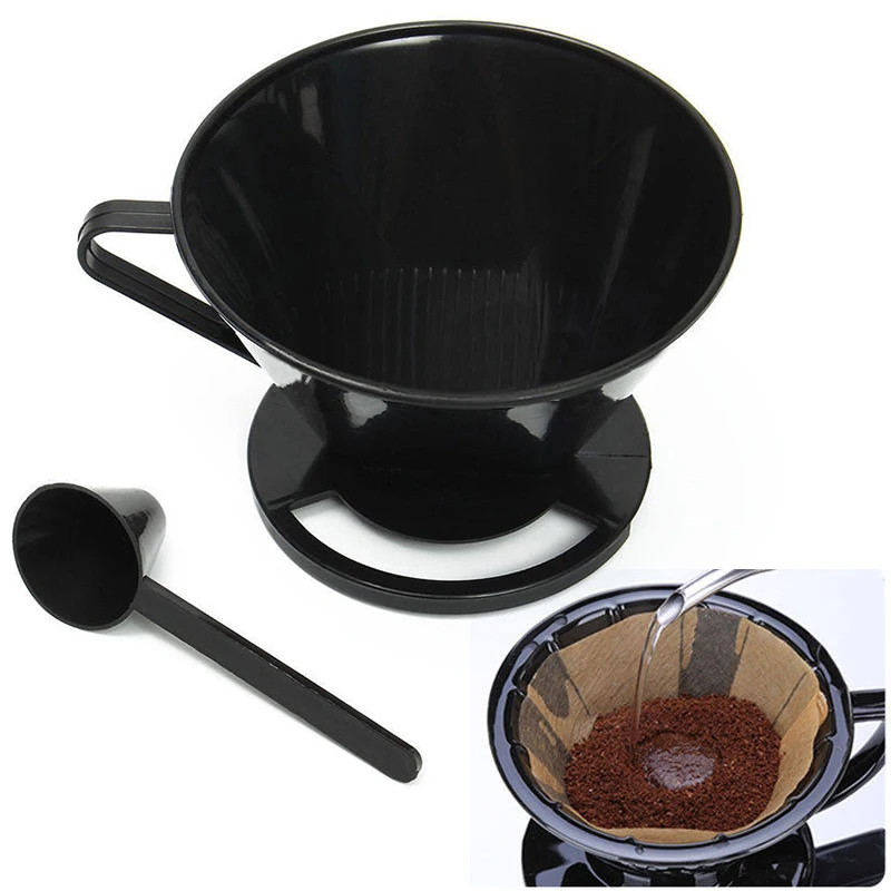 

1set NEW Plastic Cone Coffee Filter Maker Cafetiere Cup Dripper Tool+ Measuring Spoon
