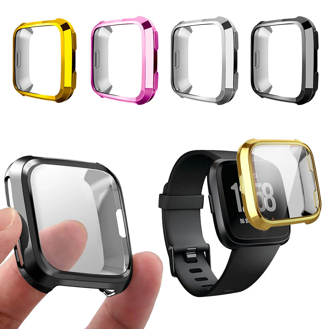 

Screen Protector For Fitbit Versa Plating TPU Soft Silicone Full Cover Smartwatch Protective Cases