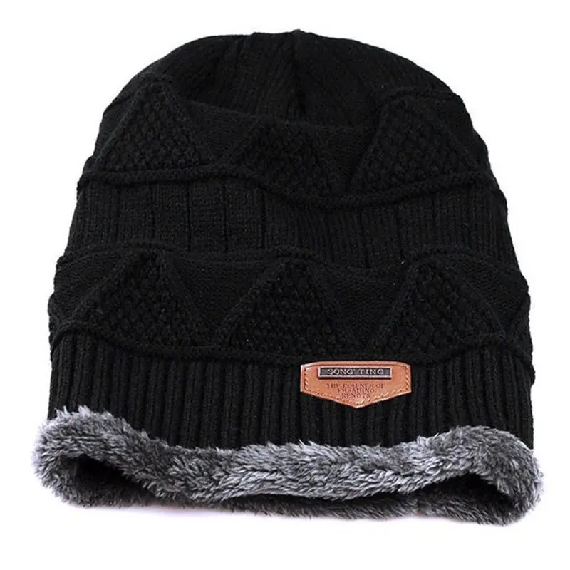 

2018 New Style Fashion Men Patchwork Winter Warm Crochet Knit Baggy Beanie Wool Skull Hat Ski Cap Scarf Set