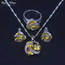 Горячая Распродажа, ожерелье с кулоном, серьги, кольца, набор, 925 пробы, серебро, элегантный ювелирный набор для женщин, подарки на день Святого Валентина