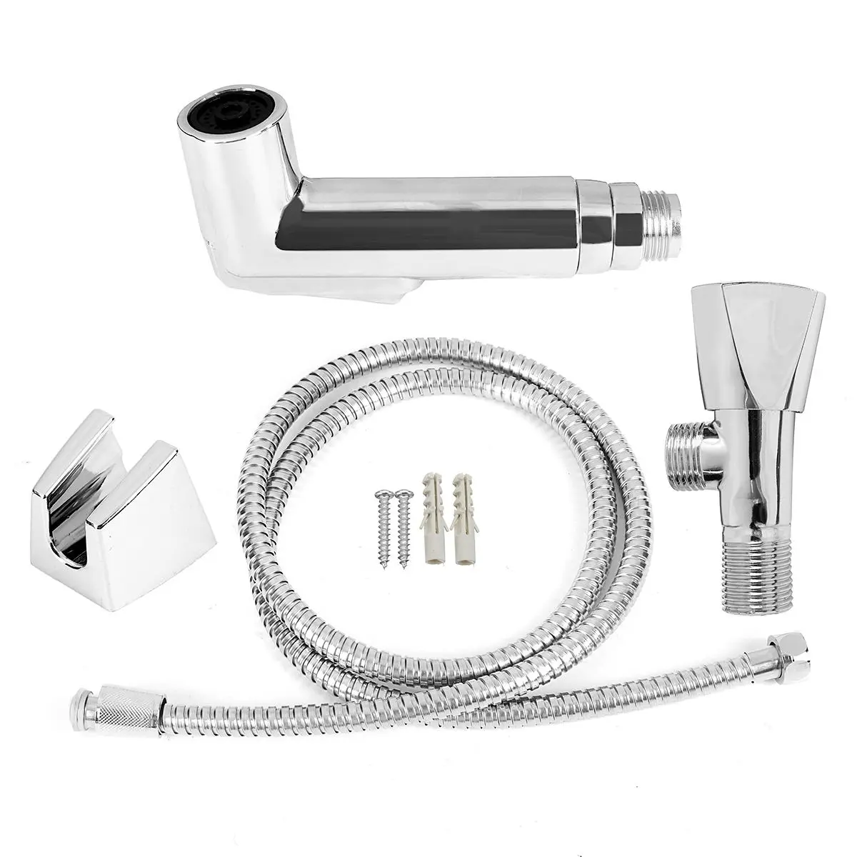 Chrome Metal Bidet Shattaf Douche Spray Shut Off Valve Toilet Shower Head Hose Setin Car Washer