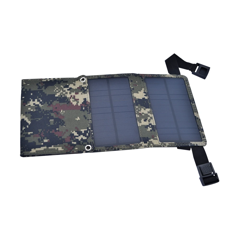Xinpuguang Solar Charger 7W 5V 4 Folds Camouflage Foldable Solar Panel Power Bank for 3.7V USB Outdoor Charging Mobile Phone