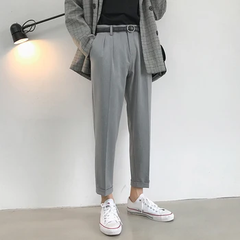 

Summer New Suit Pants Men Fashion Solid Color Straight Casual Nine Pants Man Streetwear Trend Wild Hip Hop Loose Pants Male