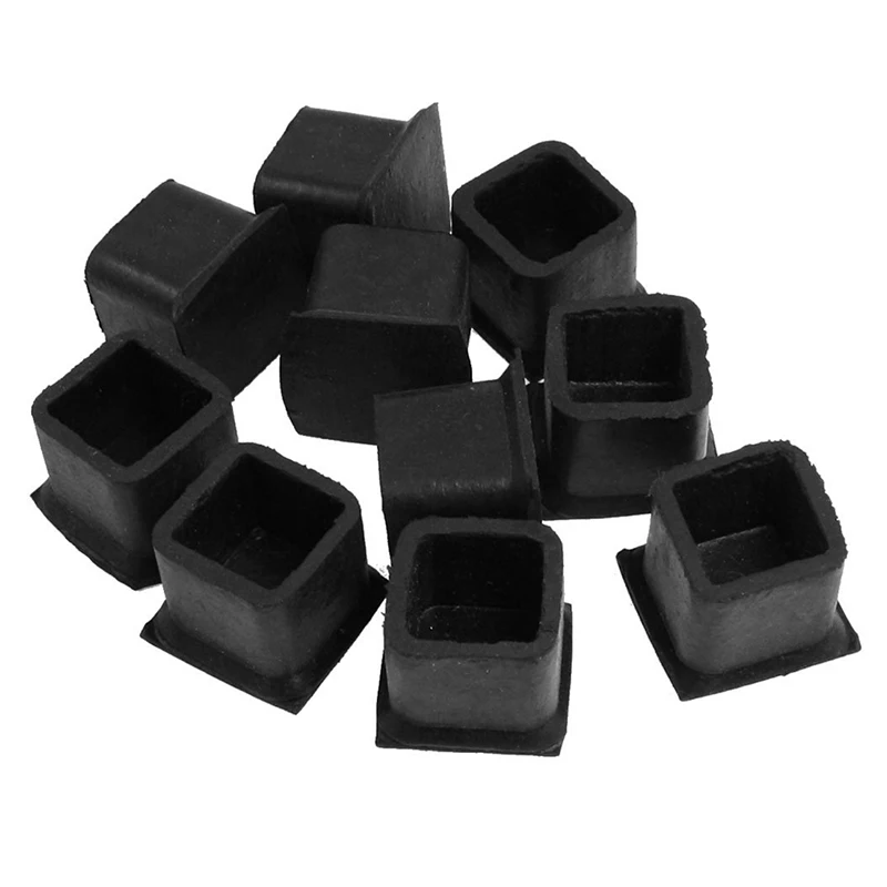 

10 Pieces Black Square Rubber Foot Caps Tube Caps Protective Caps Chair Caps