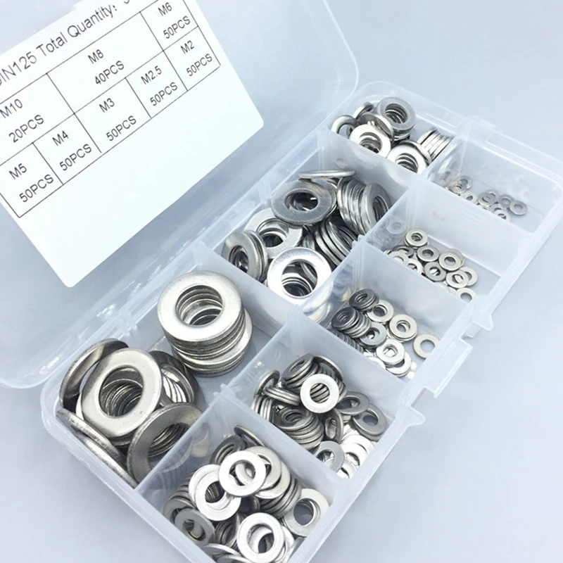 

Stainless Steel Flat Pad Combination Set 360Pcs Metaling Washers Flat Gasket Kit For M2 M2.5 M3 M4 M5 M6 M8 M10