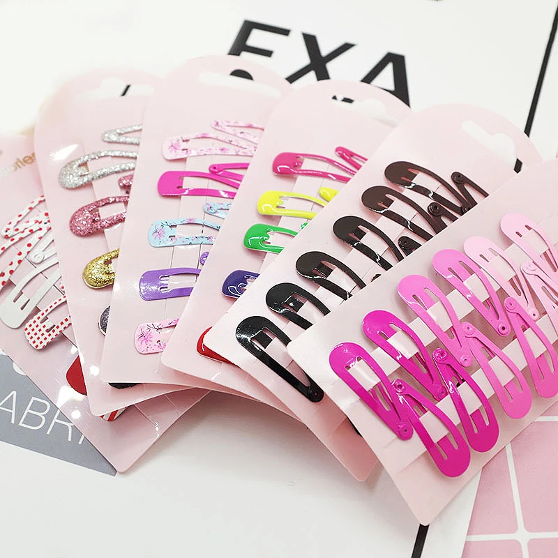 

Metal 10PCS/Set Girls Kids Headwear Heart Type New Lovely Baby BB Clips Water Drop Children Accessories Candy Color Cartoon