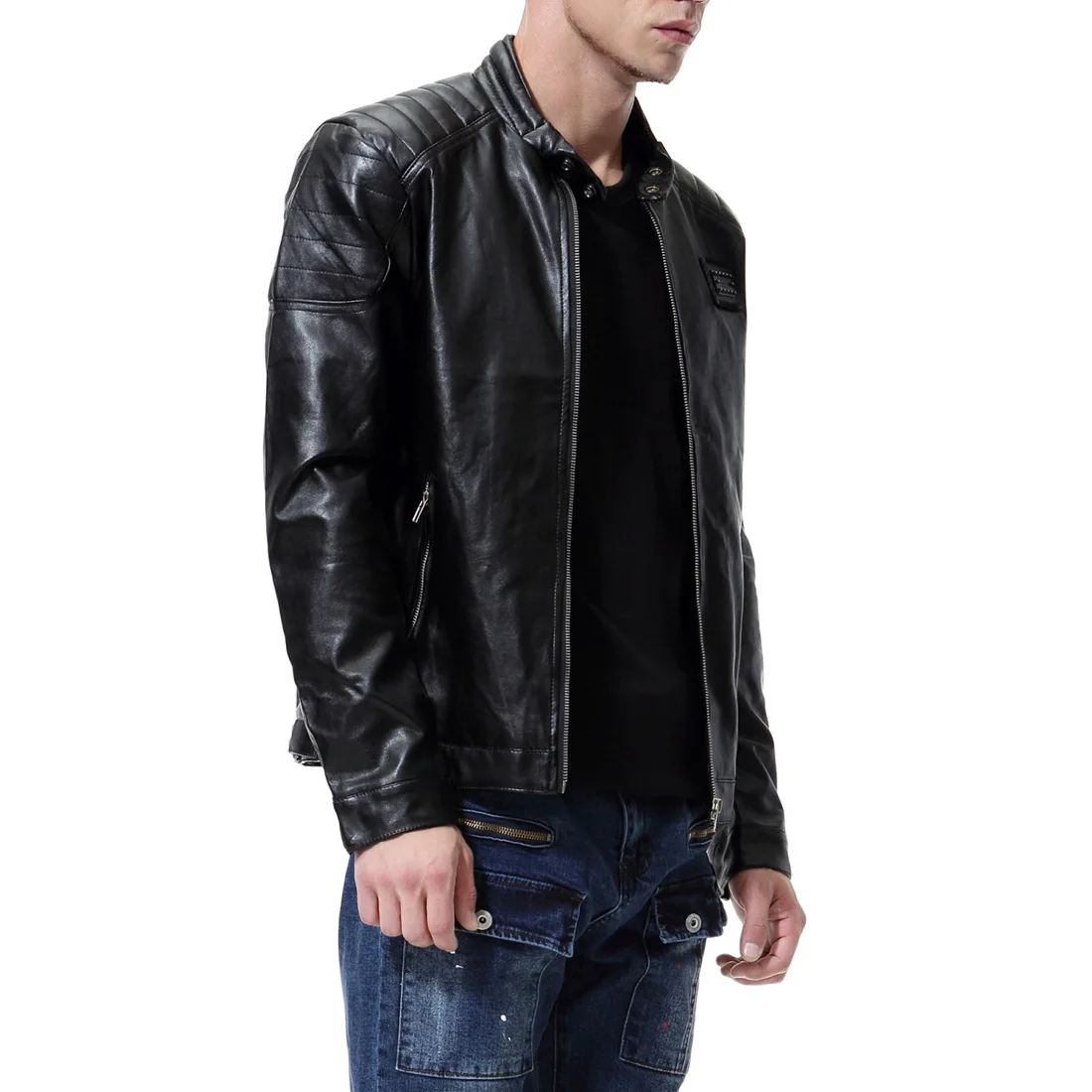 2019 Autumn New European And American Fashion Men's Motorcycle Leather Slim Leather Jacket Men's Jacket Jacket D018