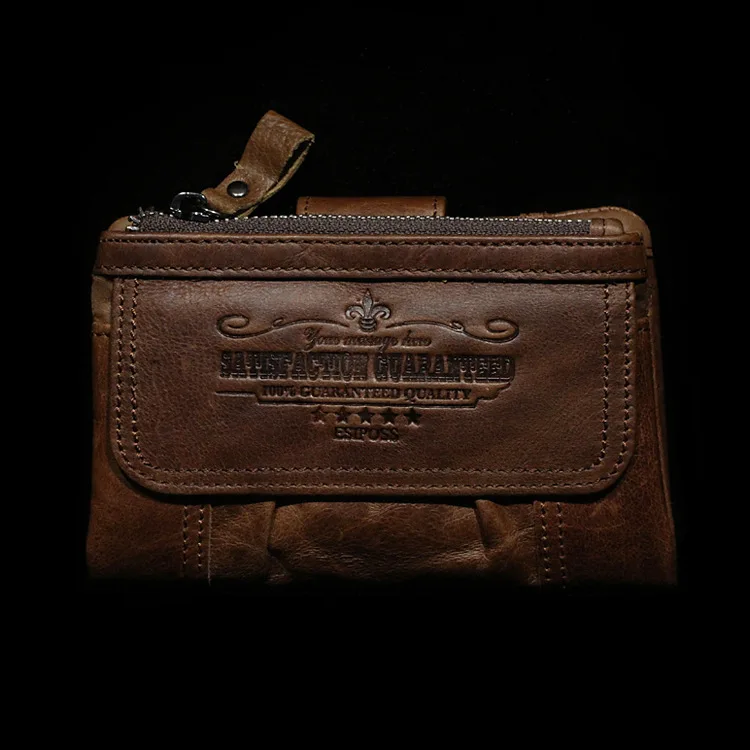 

2019 New Handmade Men Wallets Leather Double Zipper Card Holder Short Male Purse Coin Pocket Vintage Brand Quailty Men Wallets