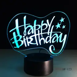 С днем рождения, творческих слово 3D светодиодный USB лампа 7 цветов Изменение настроения прожекторы праздник освещения друг подарок на день