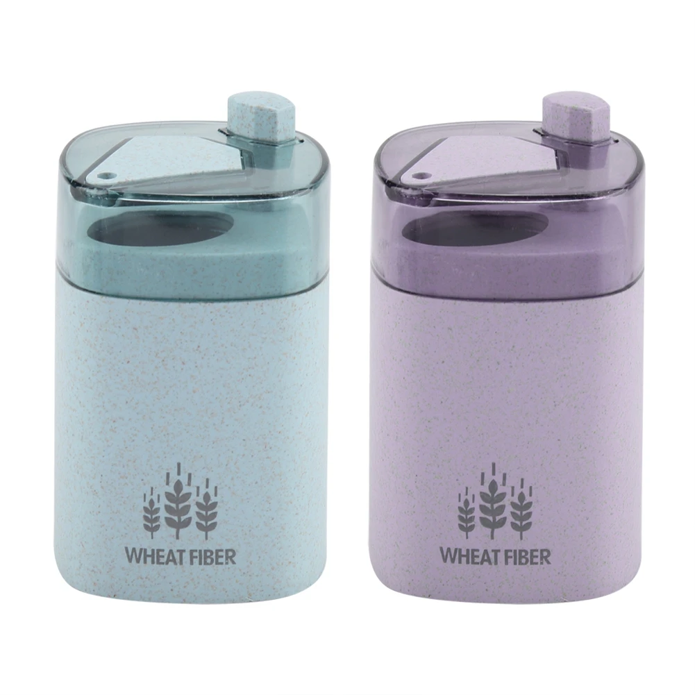 

New Simple Style PP+ Wheat Straw Purple Blue Automatic Toothpicks Holder Cotton Swab Box Table Press Toothpick Dispenser
