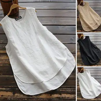 

Women's Irregular Blouse ZANZEA 2020 Plus Size Tanks Tops Casual Linen Blusas Female Sleeveless Chemise Summer Tee Shirts 5XL